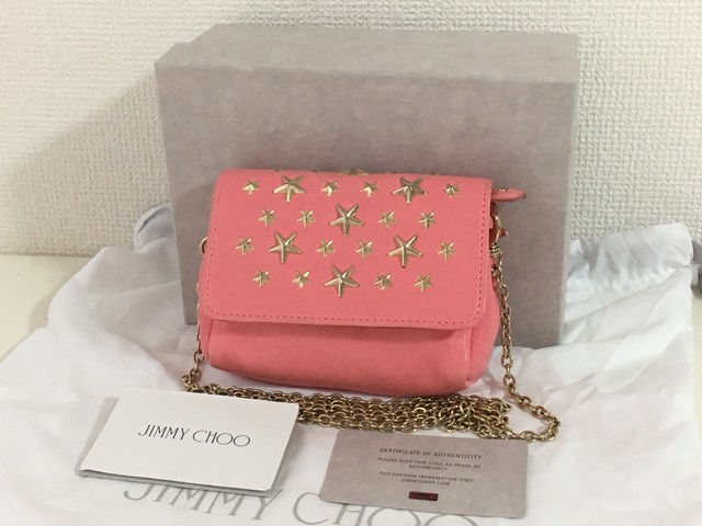 ジミーチュウ レザー スタッズ チェーン ショルダーバッグ ポシェット ピンク ブランドショップepic
