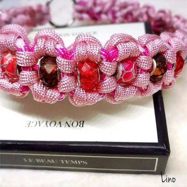 大型犬用パラコード首輪 花 ビーズ 首回り 45cm Lino Online Store