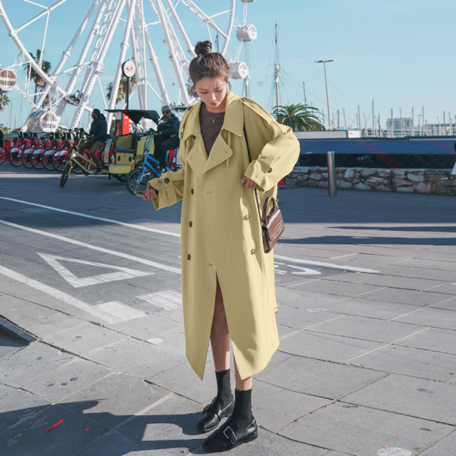 トレンチコート 春秋 レディース スプリングコート ロングトレンチコート イエロー ライトグレー おしゃれ Kanota