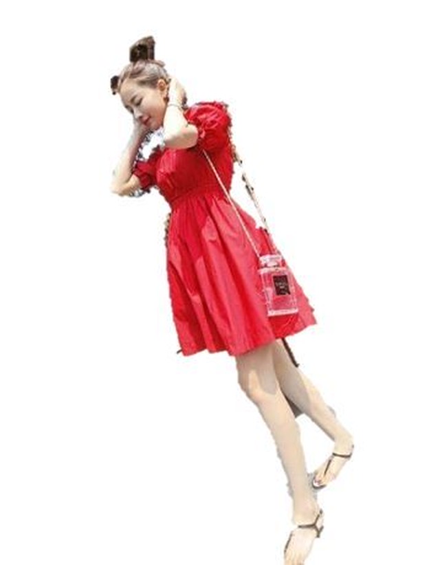 Aラインでかわいい オフショルダー ミニドレス 赤 レッド Mサイズ セクシーなワンピース フレア パフ袖 キャバワンピ Yamazon