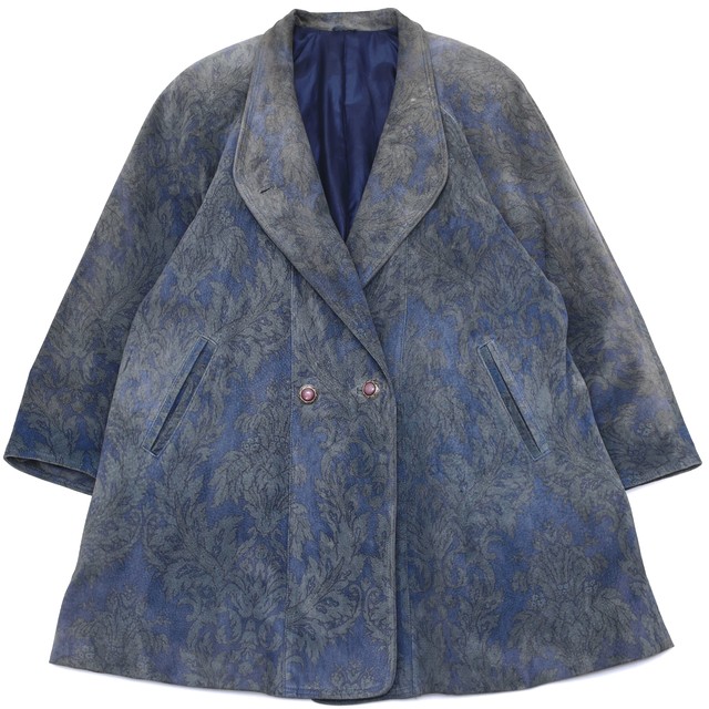 Unisex Vintage print suede leather coat