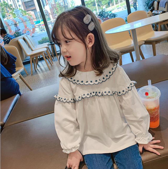 小花柄の刺繍ブラウス 長袖 シャツ フリル 女の子 韓国子供服 Loosey Goosey