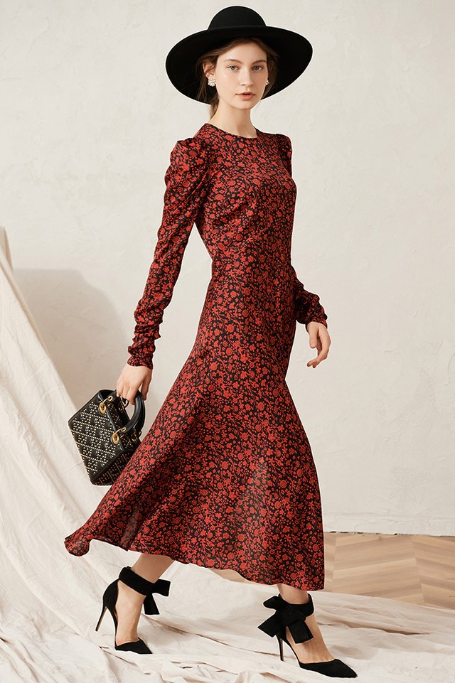 送料無料 残りわずか レトロな袖がお洒落な花柄ワンピース Judyforastar