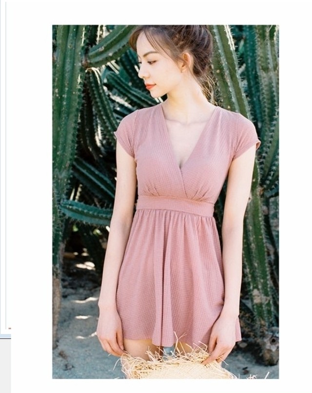 夏物ワンピース 夏物 レディース 水着 ワンピース Vネック カシュクール フェミニン フリル シンプル センス オシャレ Basecamp49