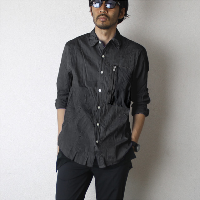 Liss ポケッタブルシワ加工シャツ Black Black Lis Liss Official Shop