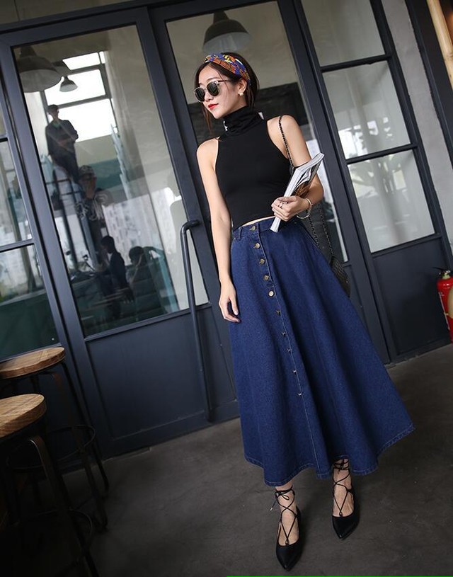 人気デニムv Ali B024 レディースマキシスカートデニムシック Dream Heart