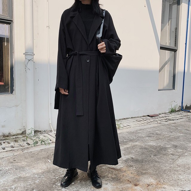 ロングコート 黒 ロングコート 韓国 超ロングコート 超ロングコート レディース オーバーサイズコート モードファッション モード系 大人カジュアル 黒 コート 秋 冬 G1673 Mhf Clothes