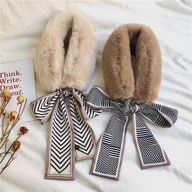 〈カフェシリーズ〉リボン付きもこもこティペット【ribbon moco moco tippet】