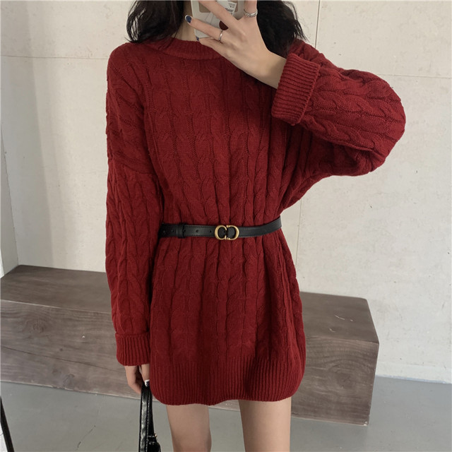 レディース ワンピース ミニ ワンピース ドレス 長袖 ラウンドネック リブ ニット セーター ミニ丈 スカート ストレート ワンピース 春 シンプル カジュアル おしゃれ 大人可愛い お出かけ デート 通勤 通学 学生 キャンパス 旅行 普段着 レッド 赤 Hf Haru Meets Foo