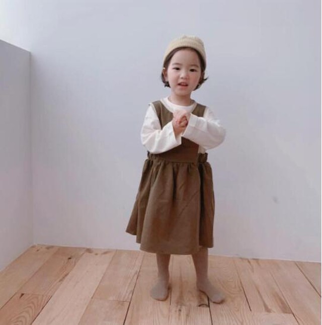 キッズ ベビー くすみカラーナチュラルエプロンワンピース 韓国子供服 Syanu Shop子供服 韓国子供服 韓国ベビー服 キッズベビー