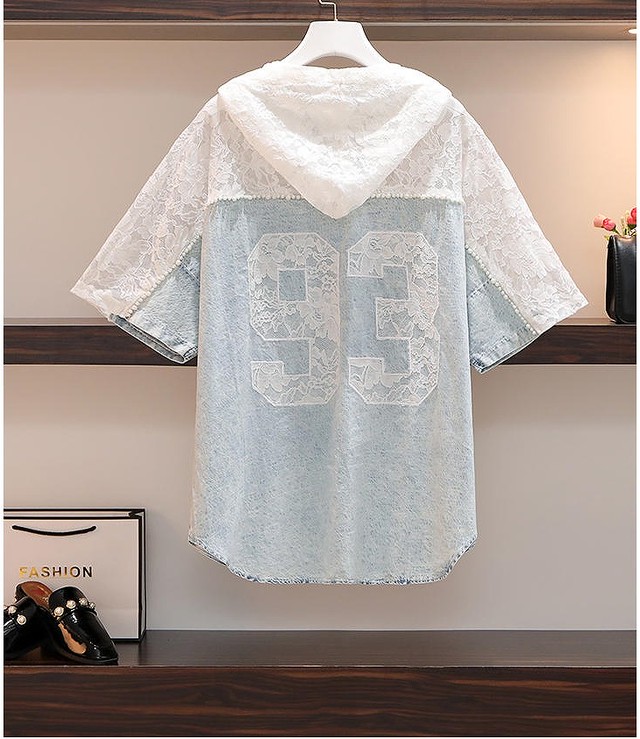 大きいサイズ レディース 春夏 フード付き トップス パーカー レース パステルカラー 半袖 デニム 大きいサイズ 送料無料 レディース通販店 ｋｅｃｃｈi 静岡 Base売り場