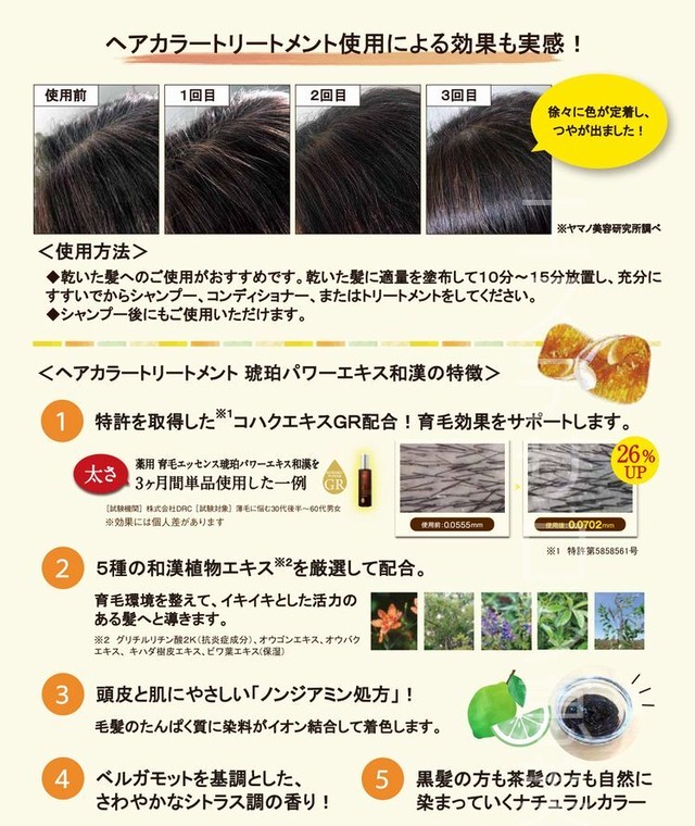 お得なセット ヘアカラートリートメント琥珀パワーエキス和漢 ヤマノコスメどろんこ化粧品