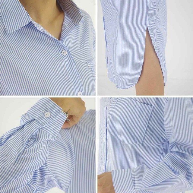 トップ100 ブルー ストライプ シャツ レディース 人気のファッション画像