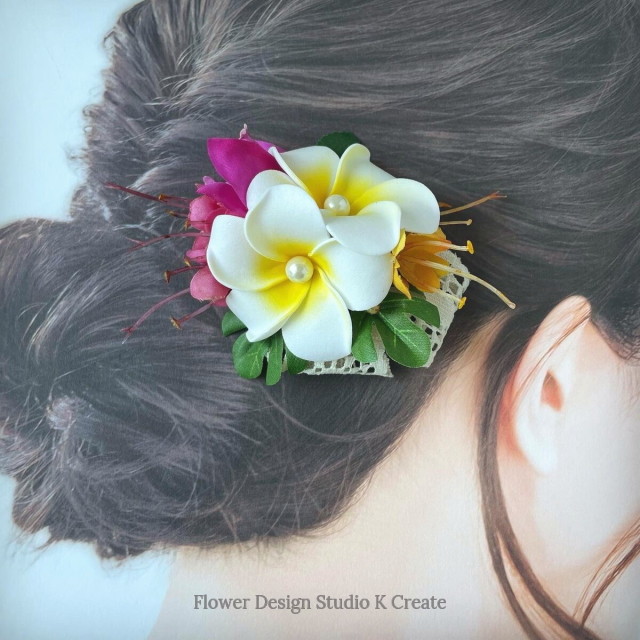 プルメリアとブーゲンビリアのヘアクリップ C 髪飾り トロピカルフラワー 南国 フラ フラダンス Flower Design Studio K Create