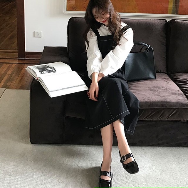 ジャンパースカート レディース ワンピース 春夏 秋冬 春 夏 秋 冬 黒 スカート ミディアム ロングスカート ロングワンピース ロング ひざ丈 ヒザ下 膝丈 サスペンダー ブラック カジュアル ステッチ デイリー お出かけ 10代 代 30代 K O0008 Reirse レイルセ 代 30