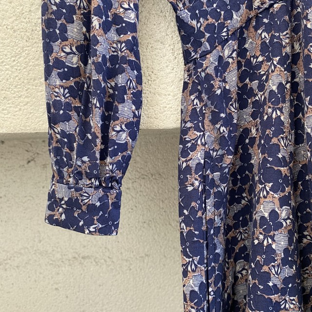 綺麗なシルエット Usa製 長袖 レーヨンワンピース 花柄 ネイビー 高円寺古着 Slut Albatross Vintage