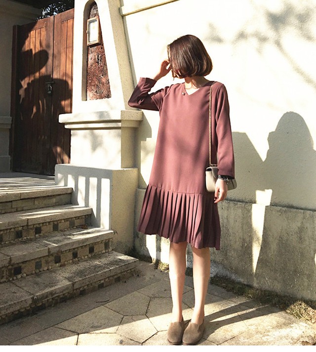 ｖネック プリーツ ワンピース レディース ミニ丈 ショート丈 Sreign