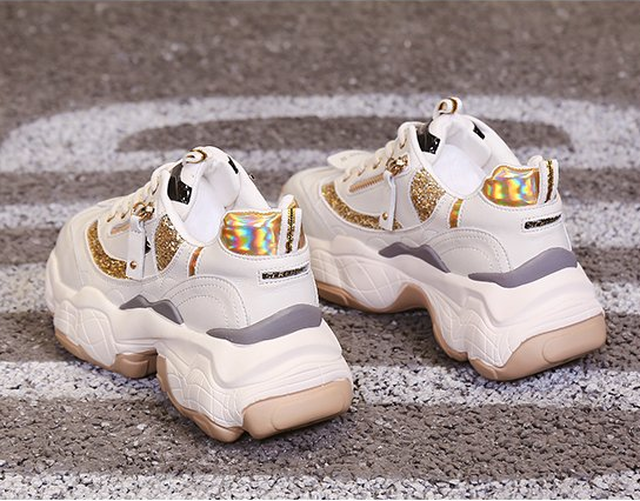 オルチャン 厚底 スニーカー シューズ 韓国ファッション ゴールド キラキラ メタリック 白 ホワイト おしゃれ カジュアル ストリート K480 Korean Select 韓国ファッション オルチャンファッション