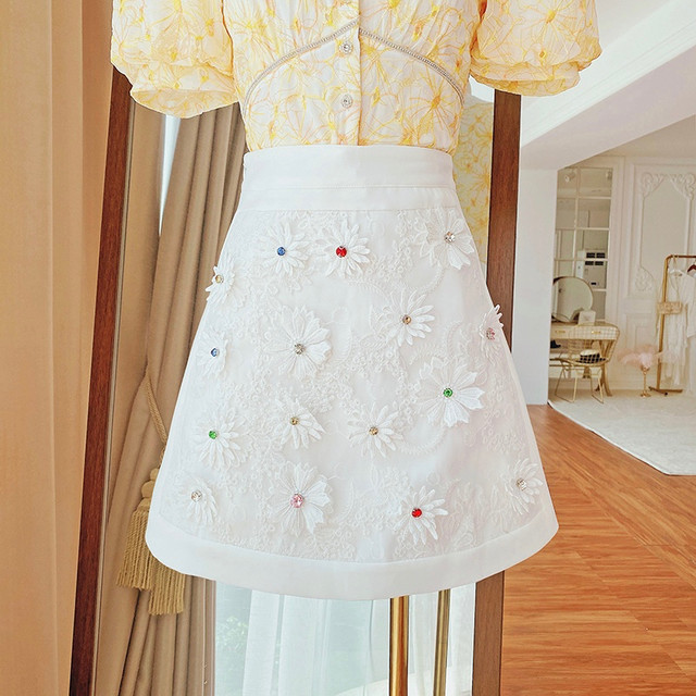 全2色マルチカラーストーンフラワースカート