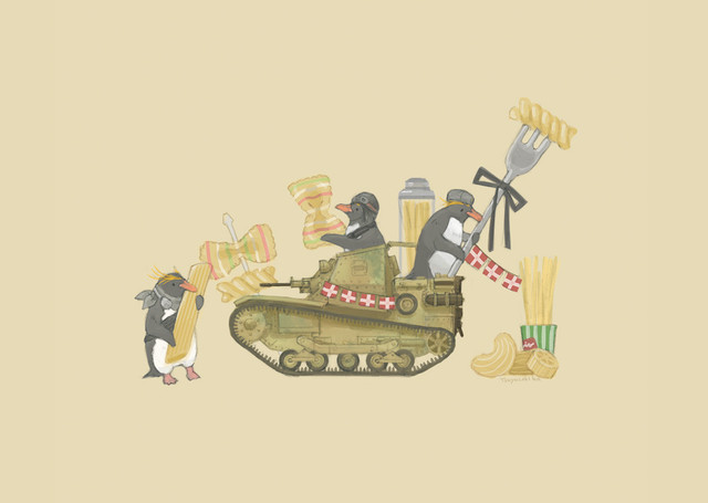 【南極ホタル堂】 複製画「Penguin Tank L3/33 & Macaroni penguin」