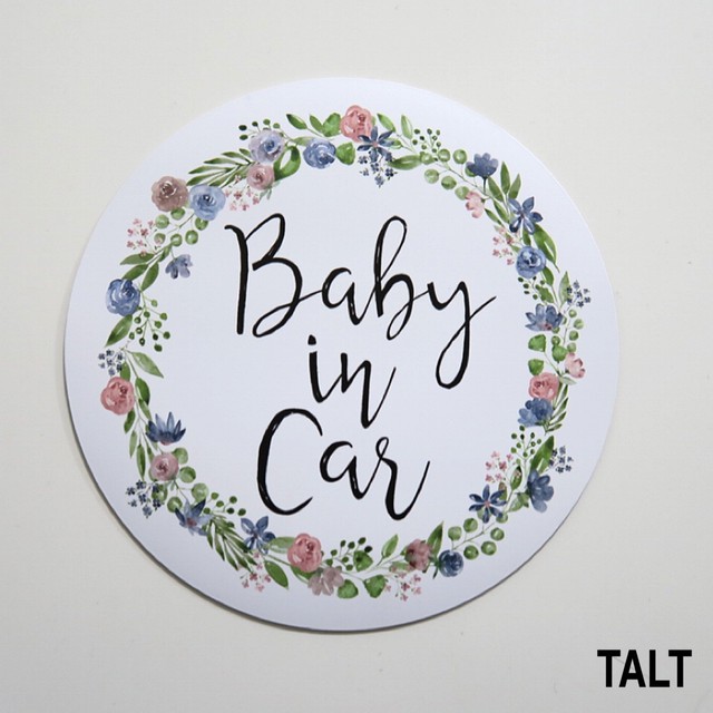 フラワーリース 車用ベビーインカー マグネットステッカー 直径10 おしゃれなベビーステッカーや赤ちゃんカレンダー Talt Handmade