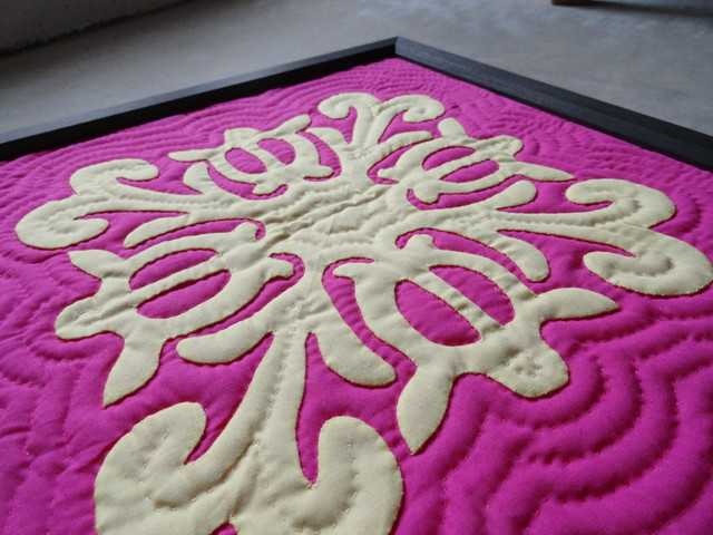 額入りハワイアンキルトタペストリー ホヌ Peaceful Smile