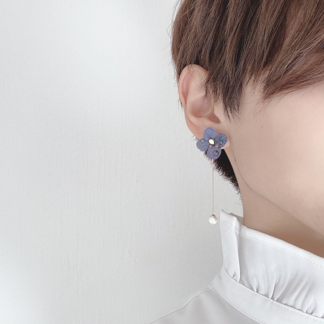 受注制作 パール揺れる紫陽花ピアス Papahageko Com