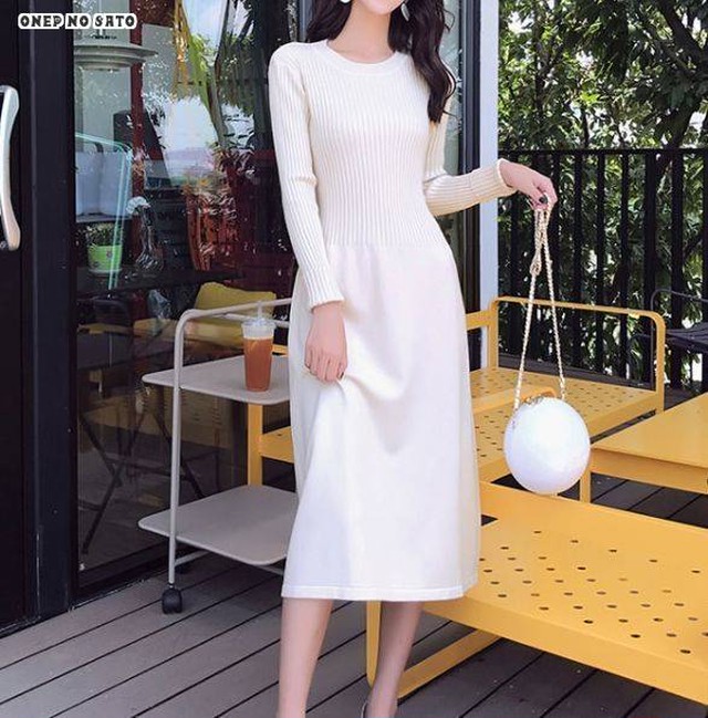 ロング丈 長袖 ワンピース ドレス 無地 ウエストリボン レディース エレガント スリム 大人 マキシ丈ワンピース 秋冬 Jm9099 ワンピの里