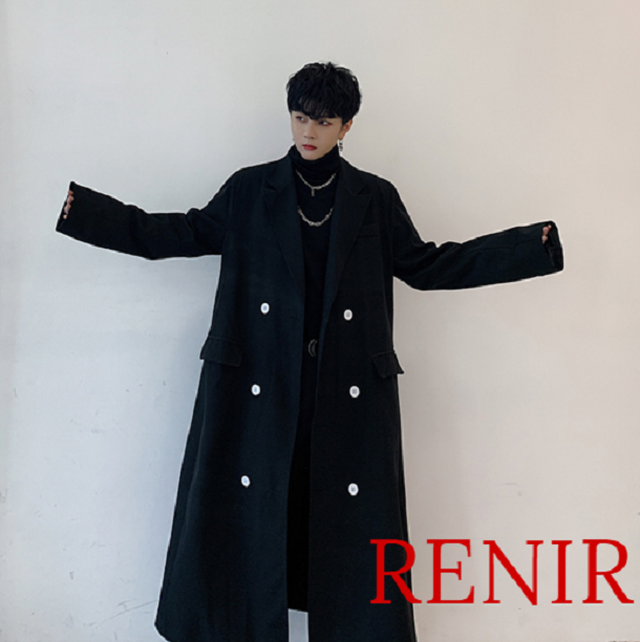 Renir レニール コート ロングコート ロング 黒 ブラック モード系 トレンチコート ガウンコート チェスターコート Renir レニール メンズファッション レディースファッション