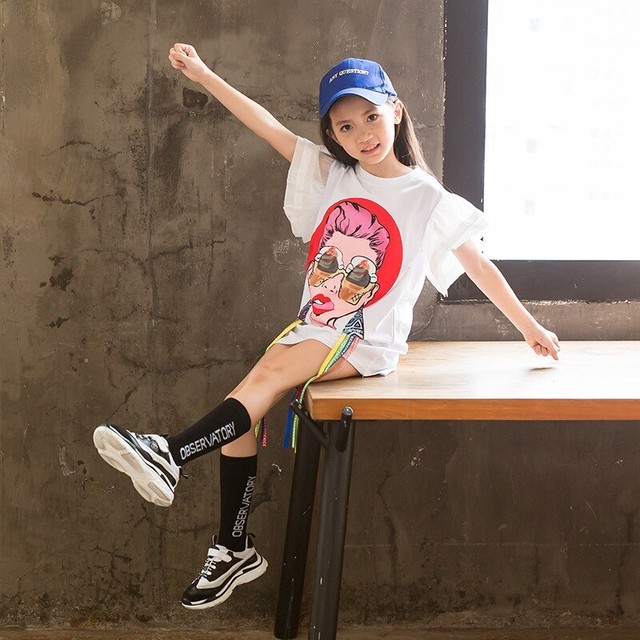 パッチtシャツワンピース スポーティ 新作 女の子 春夏物 ホワイト ブラック Mini Many Kids 海外輸入 キッズ ベビー服