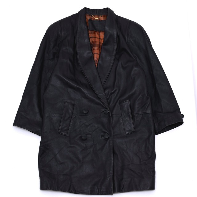 Double breasted black lambs leather coat