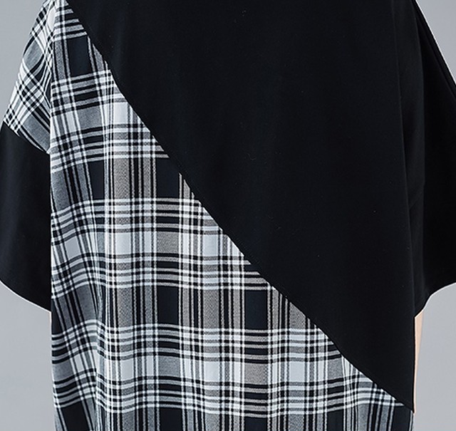 大きいサイズ レディース おしゃれ異素材ワンピース 長袖 秋冬 春夏 半袖 ブラック Tシャツ シャツワンピース チェック S877 大きいサイズ 送料無料 レディース通販店 ｋｅｃｃｈi 静岡 Base売り場