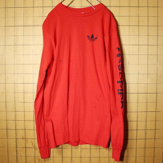 80s Usa製 Adidas アディダス 長袖 Tシャツ レッド 赤 メンズl トレフォイル ワンポイント ロンt 古着 0810aw102 古着屋ataco Garage