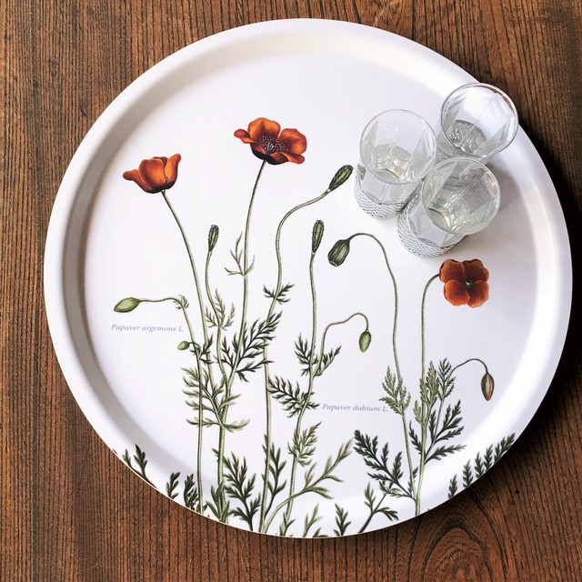 Koustrup Co 北欧白樺トレー 直径38 Prickly Poppy とげケシの花 北欧ブランド 丸型 トレー おぼん トレイ 北欧 おしゃれ 北欧雑貨 モダン アート ボタニカル 花 フラワー ナチュラル カントリー ギフト デンマーク Koustrup Co Japan