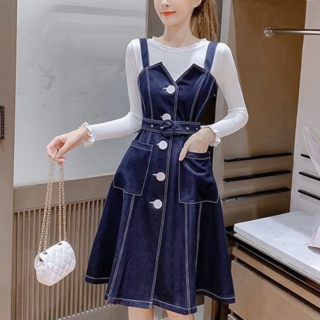 Navyデザインミドル丈ワンピ Selectshop Lumignon