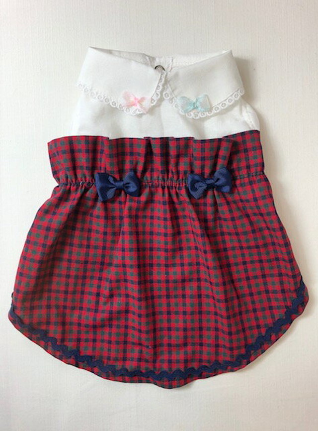 ファミリア風 リボン襟付きチェック切り替えワンピース ｍ Mintdog