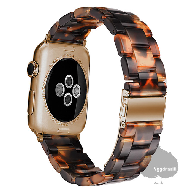 Apple Watch べっ甲風 バンド ベルトプラスチック 42mm 44mm 38 40mm 金 ゴールド 互換 アップルウォッチ サードパーティ コンパチブル 腕時計用 プッシュオープン バックル セレクトショップ ユグドラシル