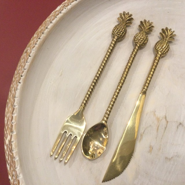 Brass Cutlery バリ島 Bali インドネシア リゾート ボタニカル インテリア Boho 真鍮 フォーク スプーン ナイフ パイナップル Sayap バリ島直輸入インテリア 雑貨 アクセサリーのお店