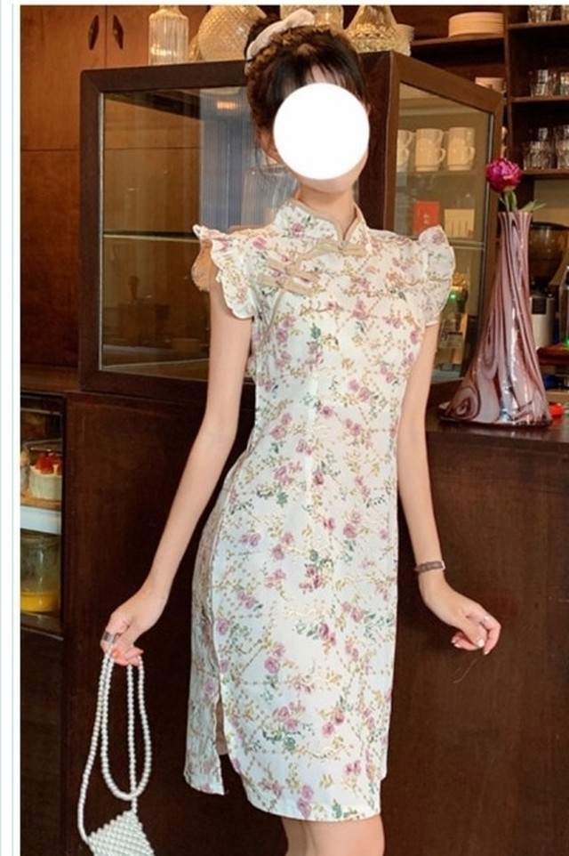 バックリボン ワンピース チェスティ ワンピース ひざ丈 Vネック 半袖 花柄 あじさい 1 ピンク レディース Basecamp49