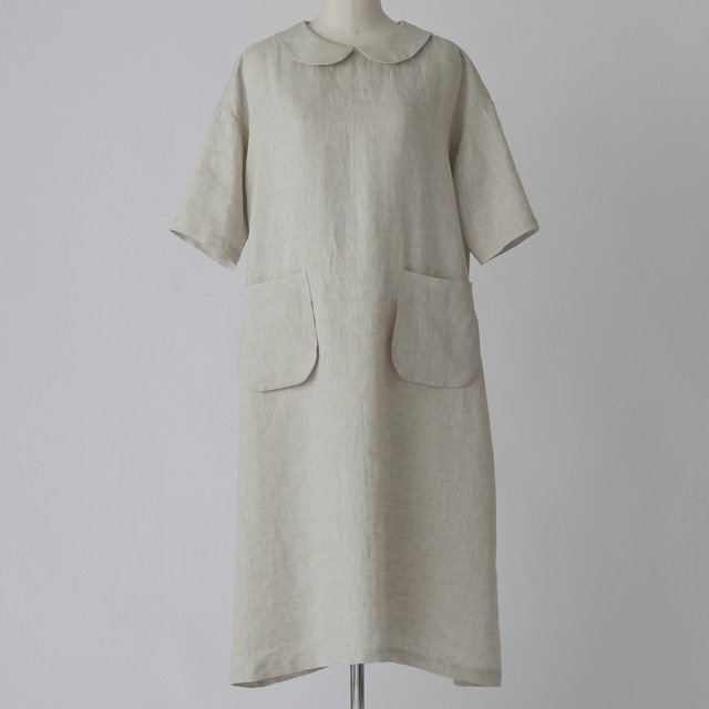 リネン100 ラウンドカラーテントワンピース 型紙屋doisawa 縫い代付きカット済みパターン オリジナル型紙