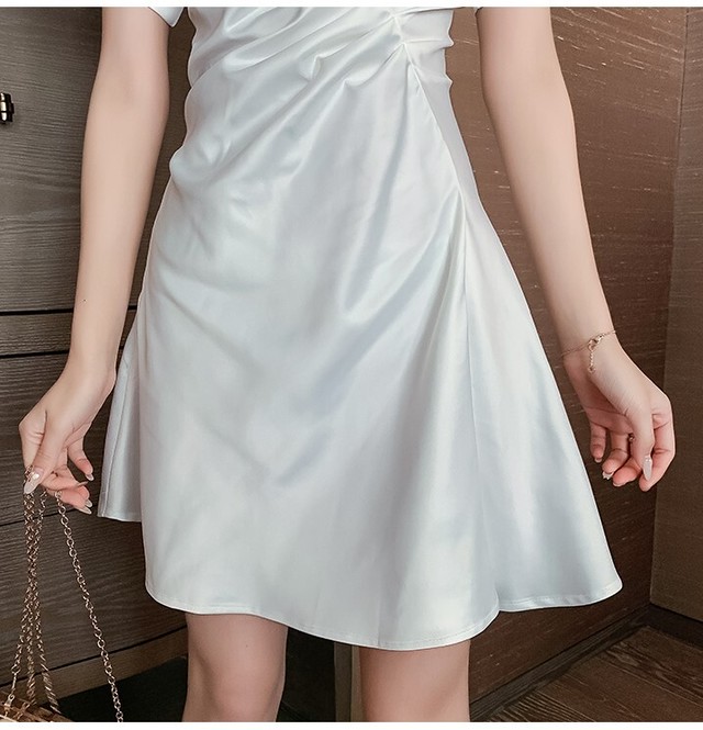 きれいめコーデ ミニワンピース シャツワンピース サテン シンプル カジュアル レディース ハイウエスト エレガント 夏 半袖 デート お出かけ Ptnym3070 Shop Suba