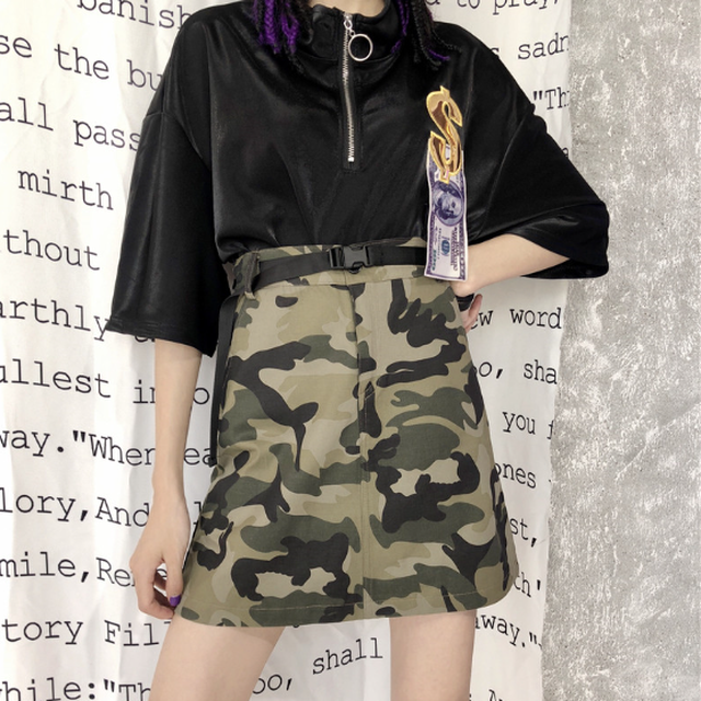 迷彩柄がカッコいい オルチャンミニ丈スカート Stepwall
