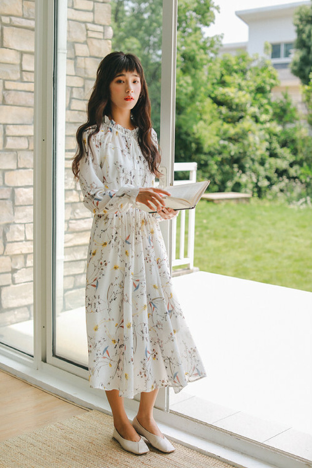 新作 おすすめ 春物 ワンピース 花柄ワンピ ロング シャツワンピ ふんわり かわいい ガーリー Ky4092 Yumi Shop