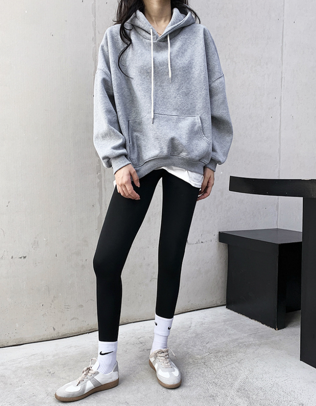 白t重ね着風パーカー 無地コットン ゆったりサイズ グレー ゆりえぴんく