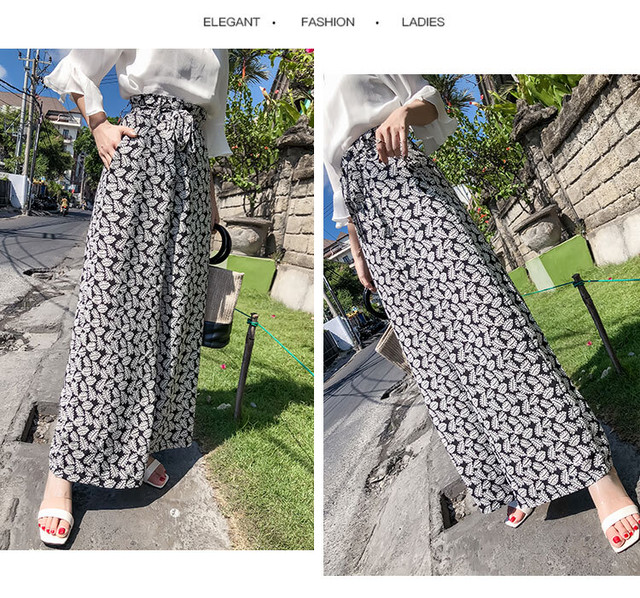 ボタニカル柄 ハイウエスト ワイドパンツ シフォン 花柄 ガウチョパンツ エスニック きれいめ お洒落 お出かけ 海 リゾート 夏 Crystalhk