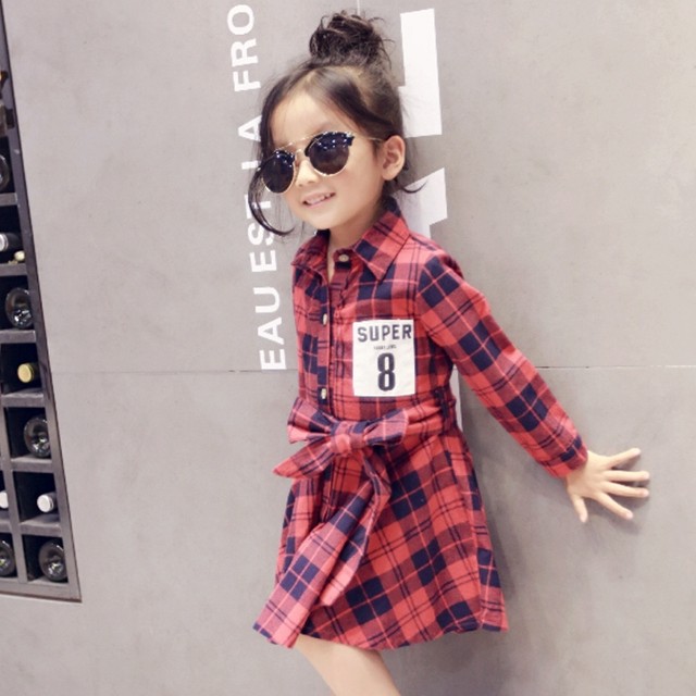 Mmn 送料無料 韓国子供服 かわいいチェックシャツワンピース 韓国風子供服 子ども服 女の子 キッズ用 Mmn Kids