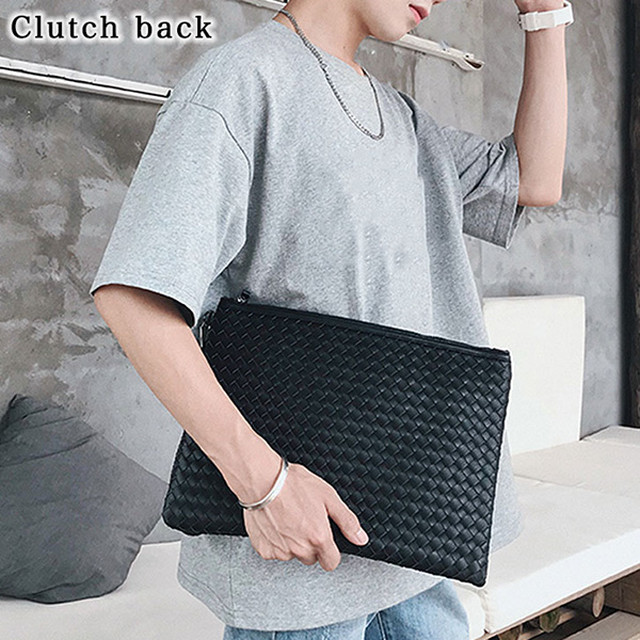 クラッチバッグ Puレザー 高級感 オシャレ メンズクラッチ セカンドバッグ クラッチ Pu革 パーティーバッグ 黒 ブラック ビジネス 編み込み おしゃれ かっこいい Lサイズ 大きめ 合成皮革 オフィスカジュアル Yatsuki S Selection