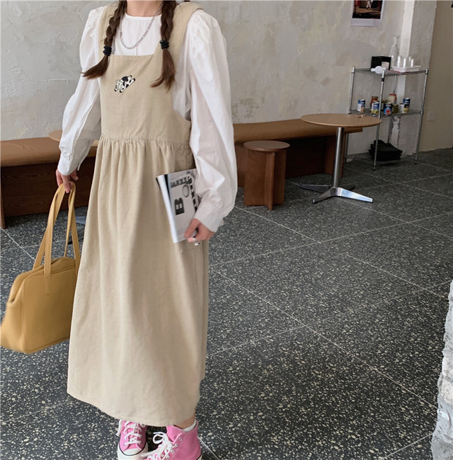 〈カフェシリーズ〉モーモーうしさんのサスペンダースカートセット