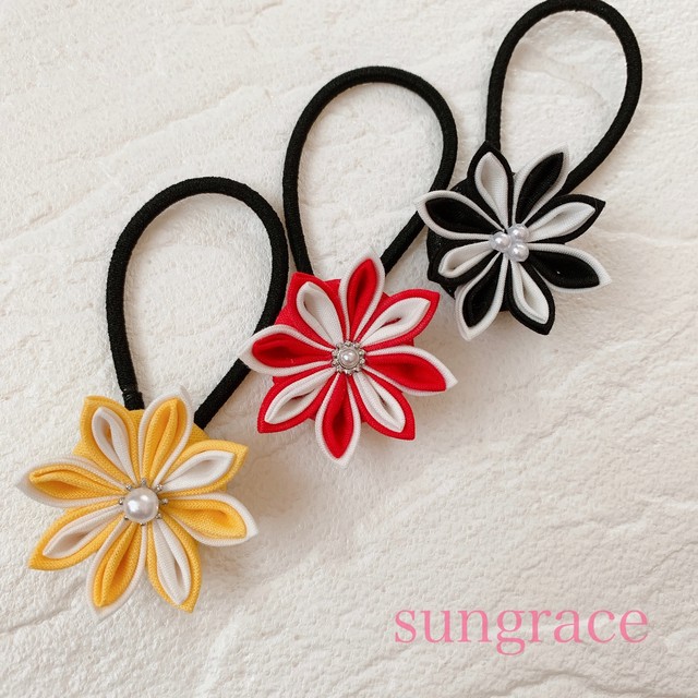 つまみ細工ヘアゴム 赤 Sungrace