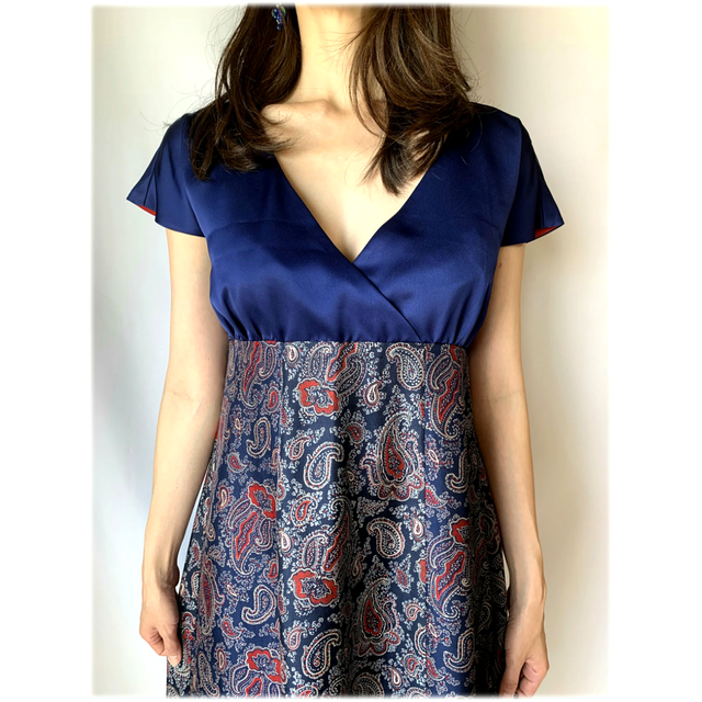 着物地ワンピース ペイズリー柄 ロイヤルブルー ２営業日以内発送 国内送料無料 1908d04 椿屋 Kimono Dress